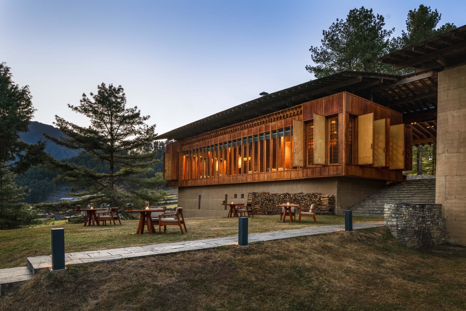The exterior of Amankora Gangtey above the Phobjikha Valley, Bhutan