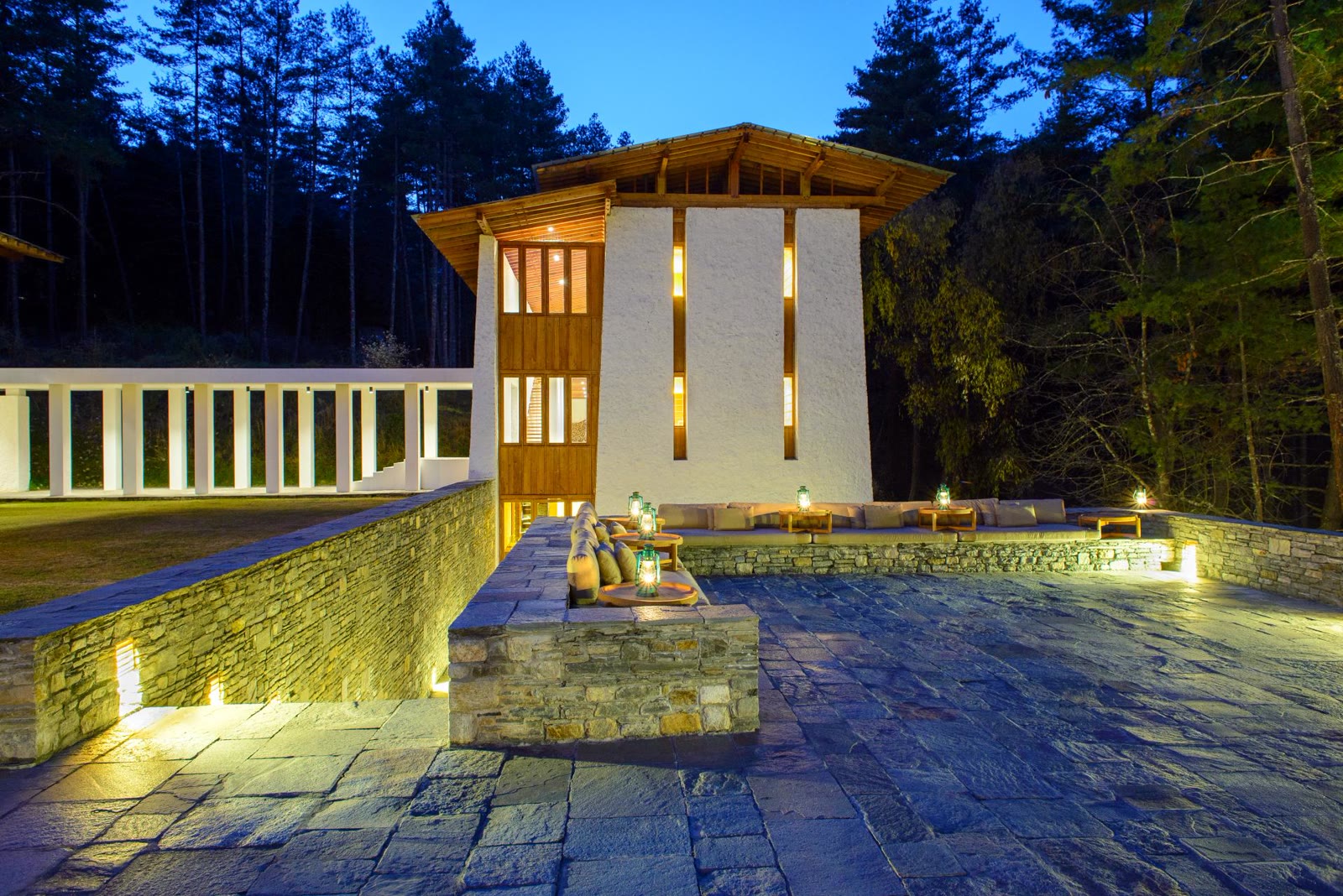 Amankora Thimphu lit at night, Bhutan