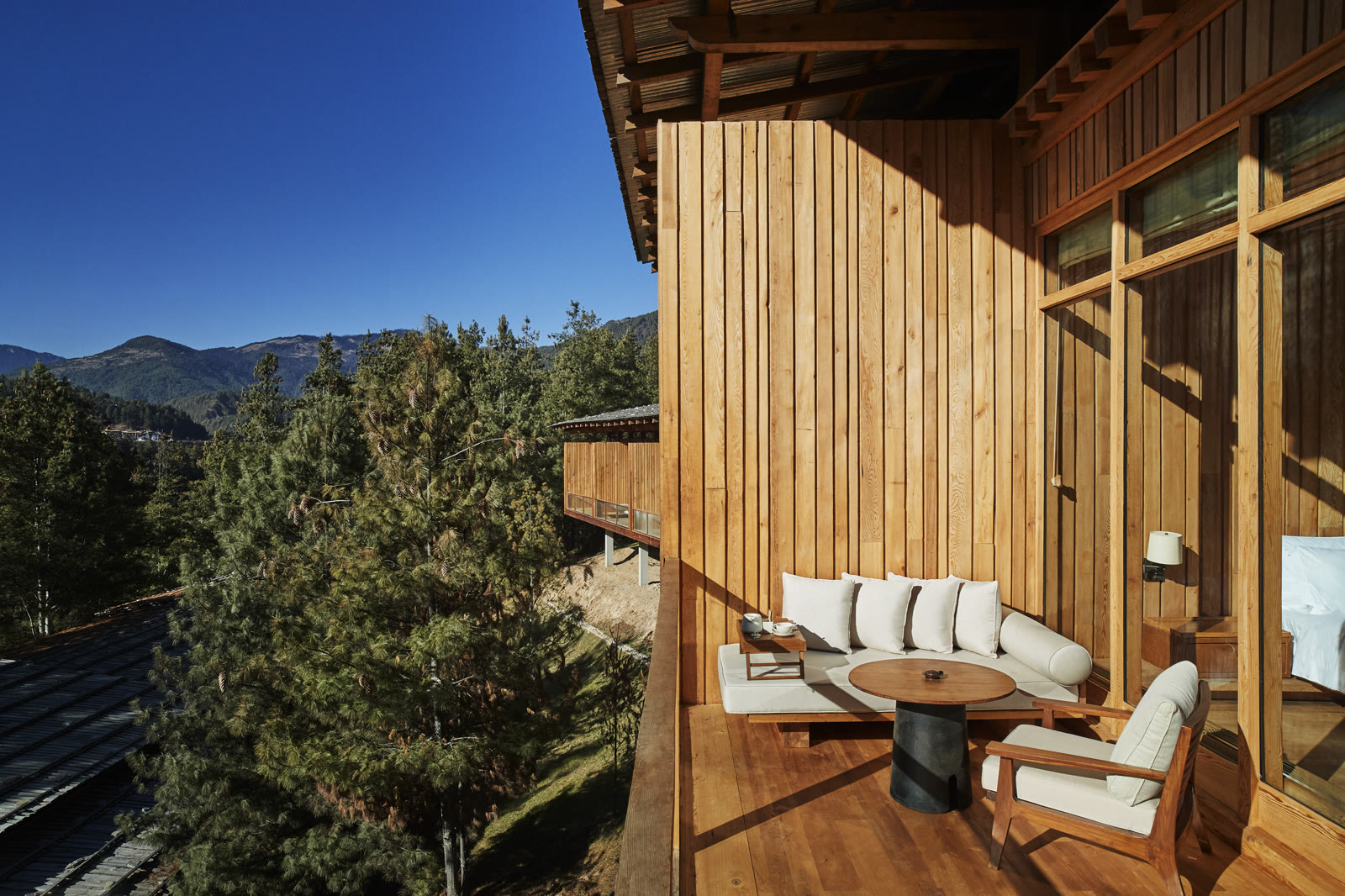 The balcony of a Suite at Six Senses Bumthang, Bhutan