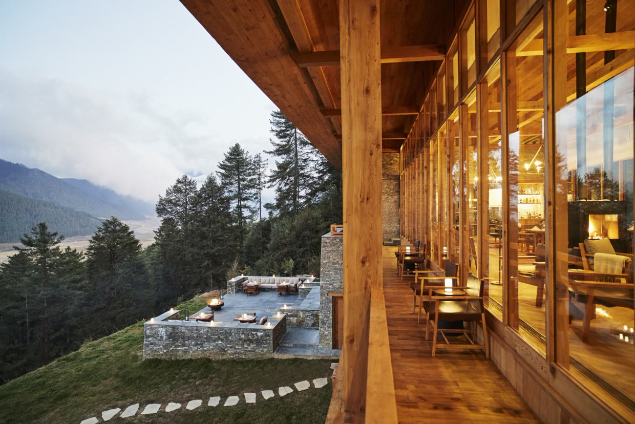 The main building bridge balcony at Six Senses Gangtey, Bhutan