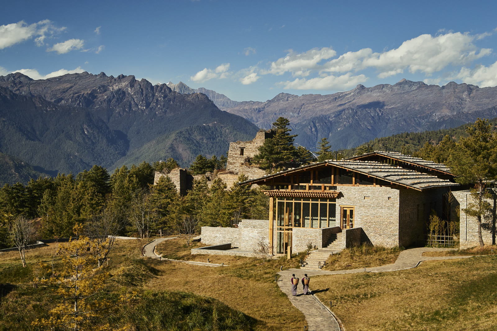 The main building of Six Senses Paro on the stone ruins, Bhutan