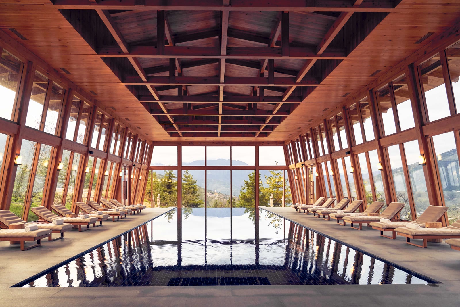 The indoor heated pool at Six Senses Thimphu, Bhutan