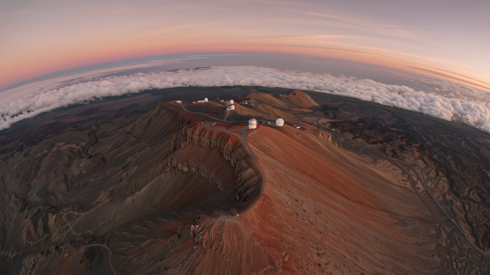 The summit of Mauna Kea above a sea of clouds at sunset