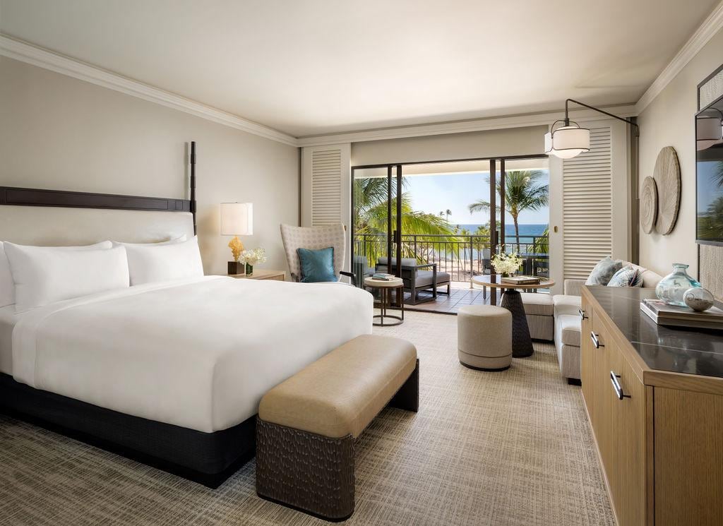 An oceanfront king room at the Fairmont Orchid