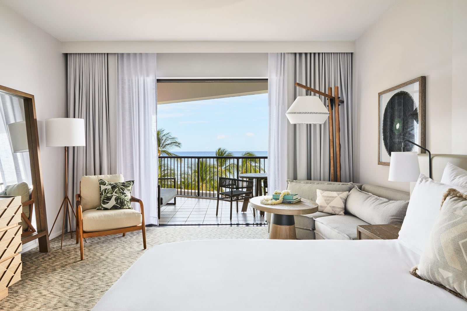 An oceanfront guest room at Mauna Lani