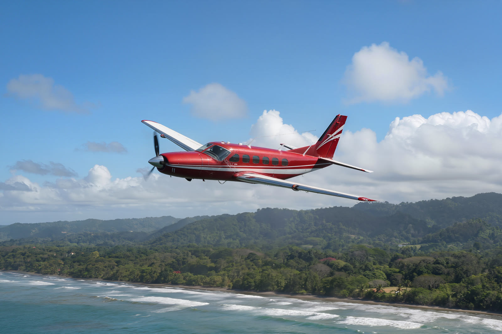 A private charter aircraft over the Costa Rica coast