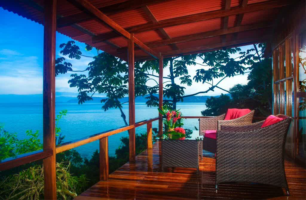 Rancho view over Drake Bay at La Paloma Lodge