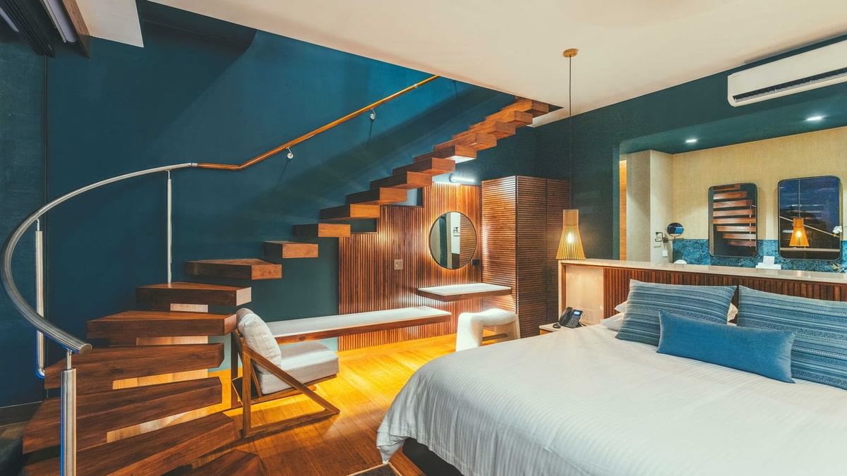 Two-story Townhouse bedroom with spiral staircase at Los Altos Resort, Manuel Antonio
