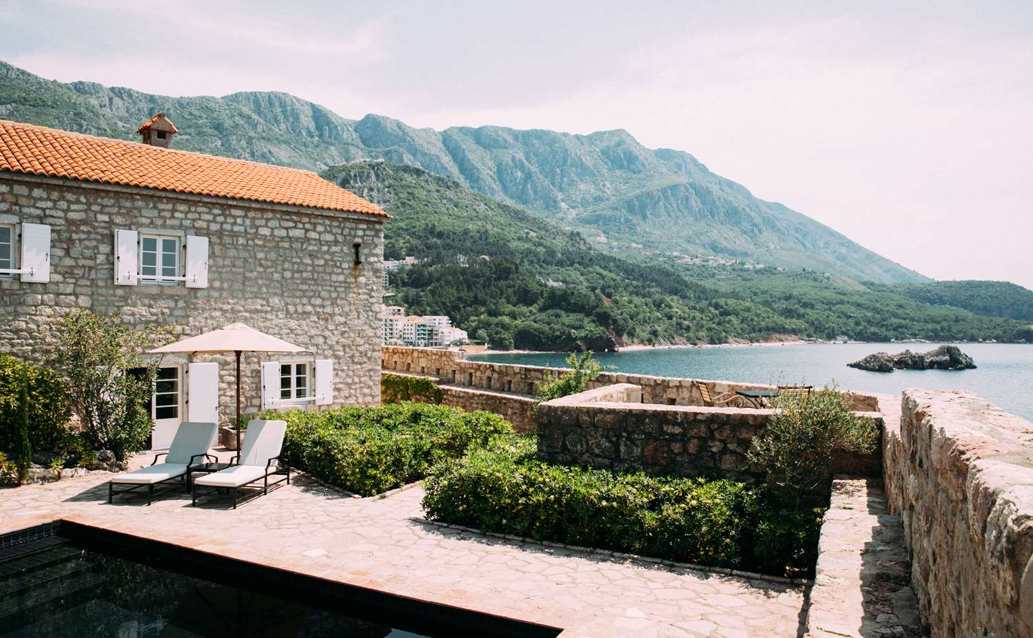 A cottage terrace over the Adriatic at Aman Sveti Stefan