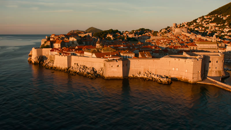 The walled old town of Dubrovnik above the Adriatic