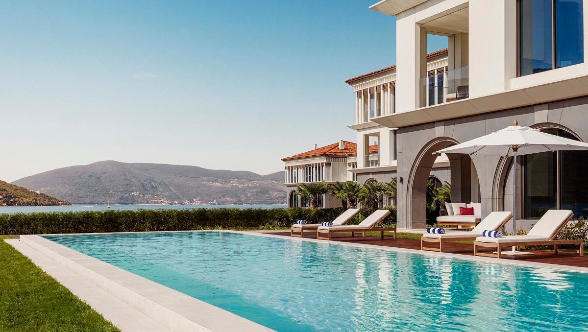 A suite terrace over Boka Bay at One&Only Portonovi