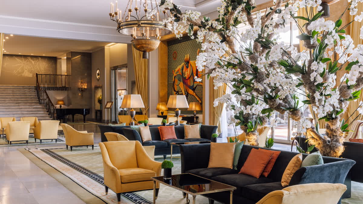 The grand lobby of the Four Seasons Hotel Ritz Lisbon