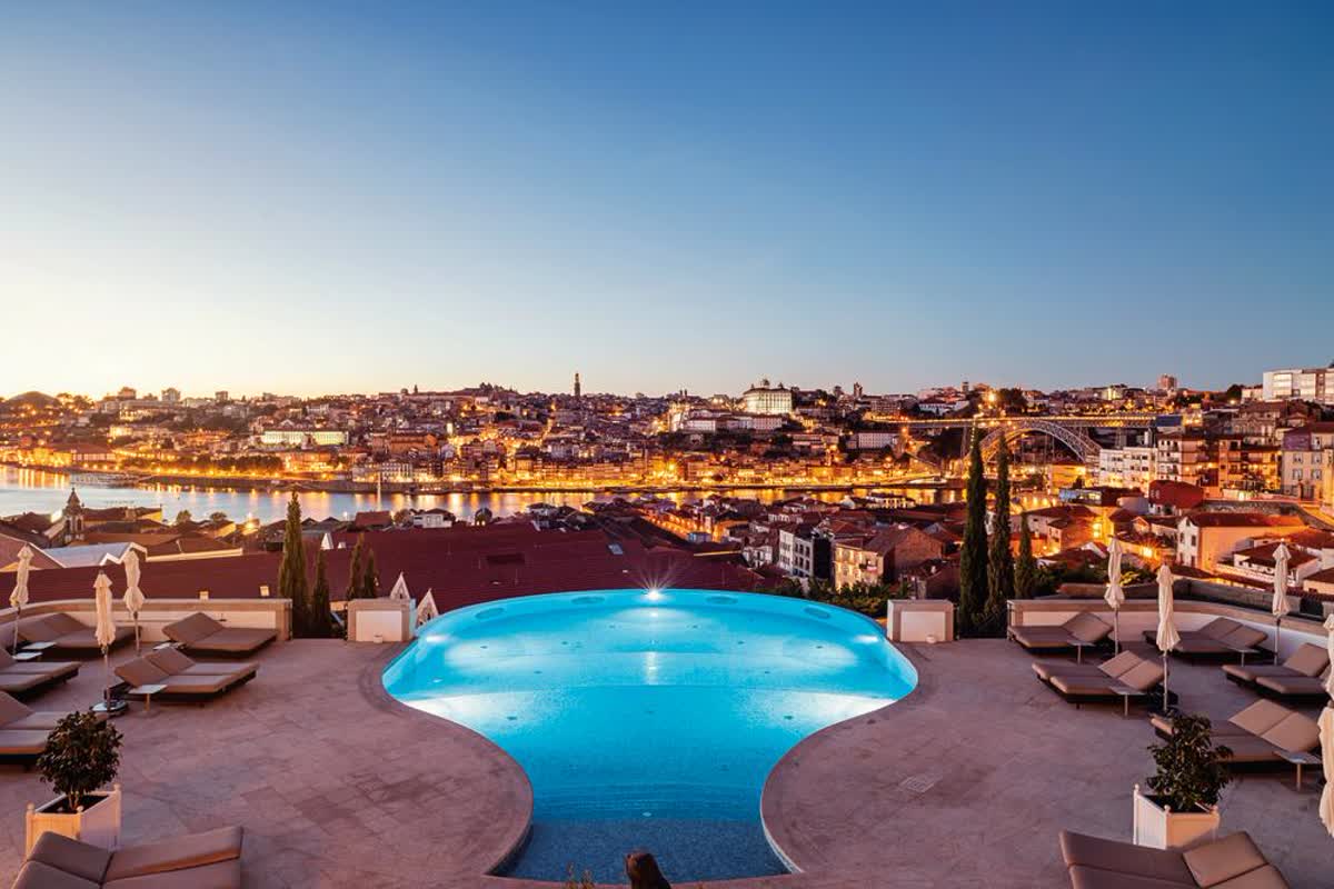 The decanter-shaped infinity pool at The Yeatman over Porto