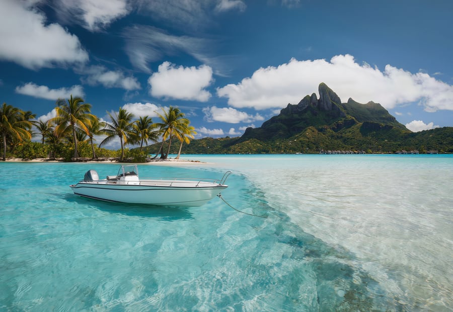 A private boat on the Bora Bora lagoon