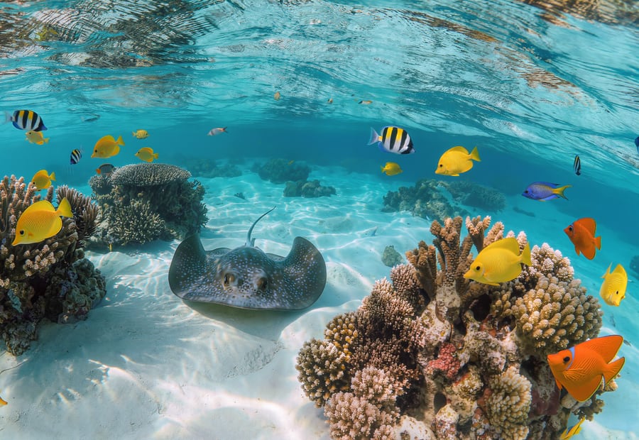 Coral and reef fish in the shallows