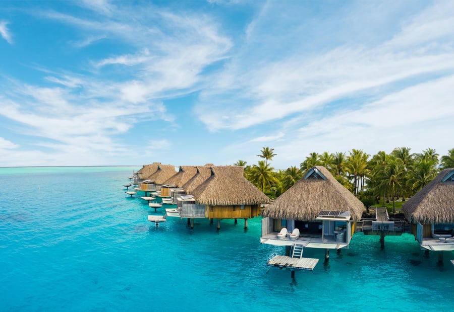 Overwater bungalows on the Bora Bora lagoon