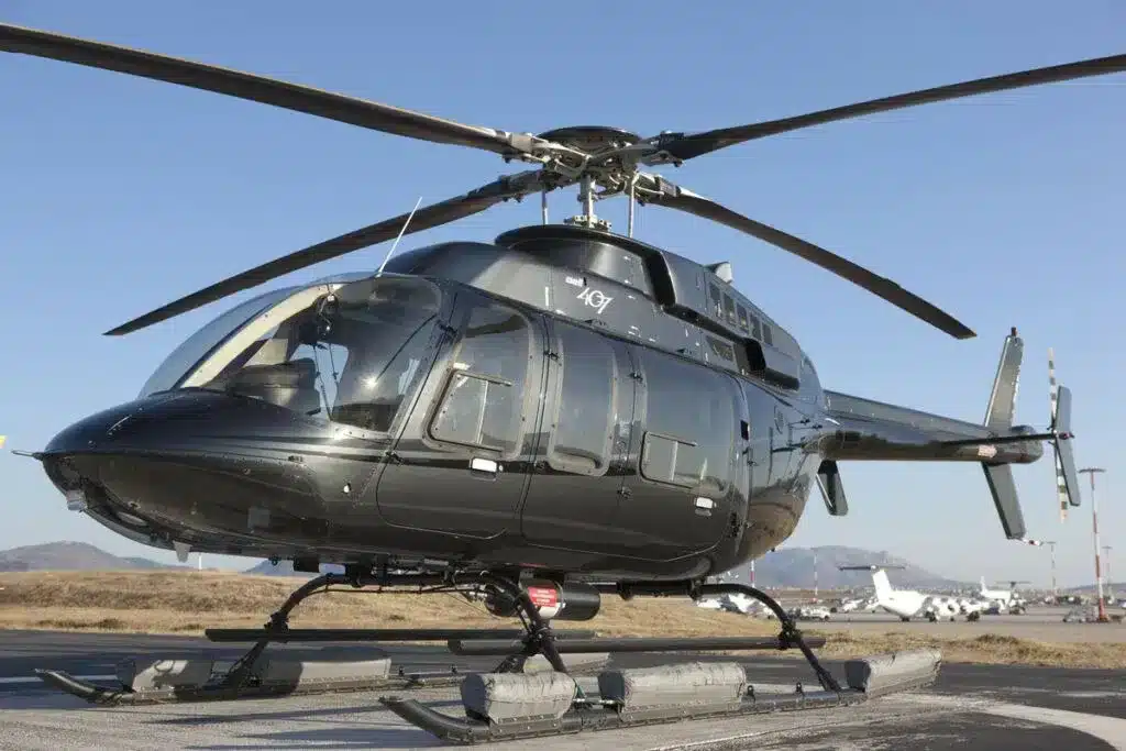 A private helicopter ready on the tarmac