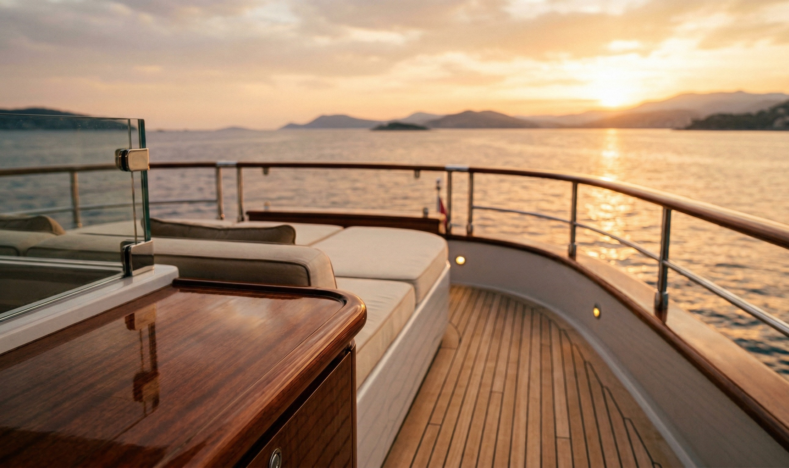 Luxury cruise deck at sunset