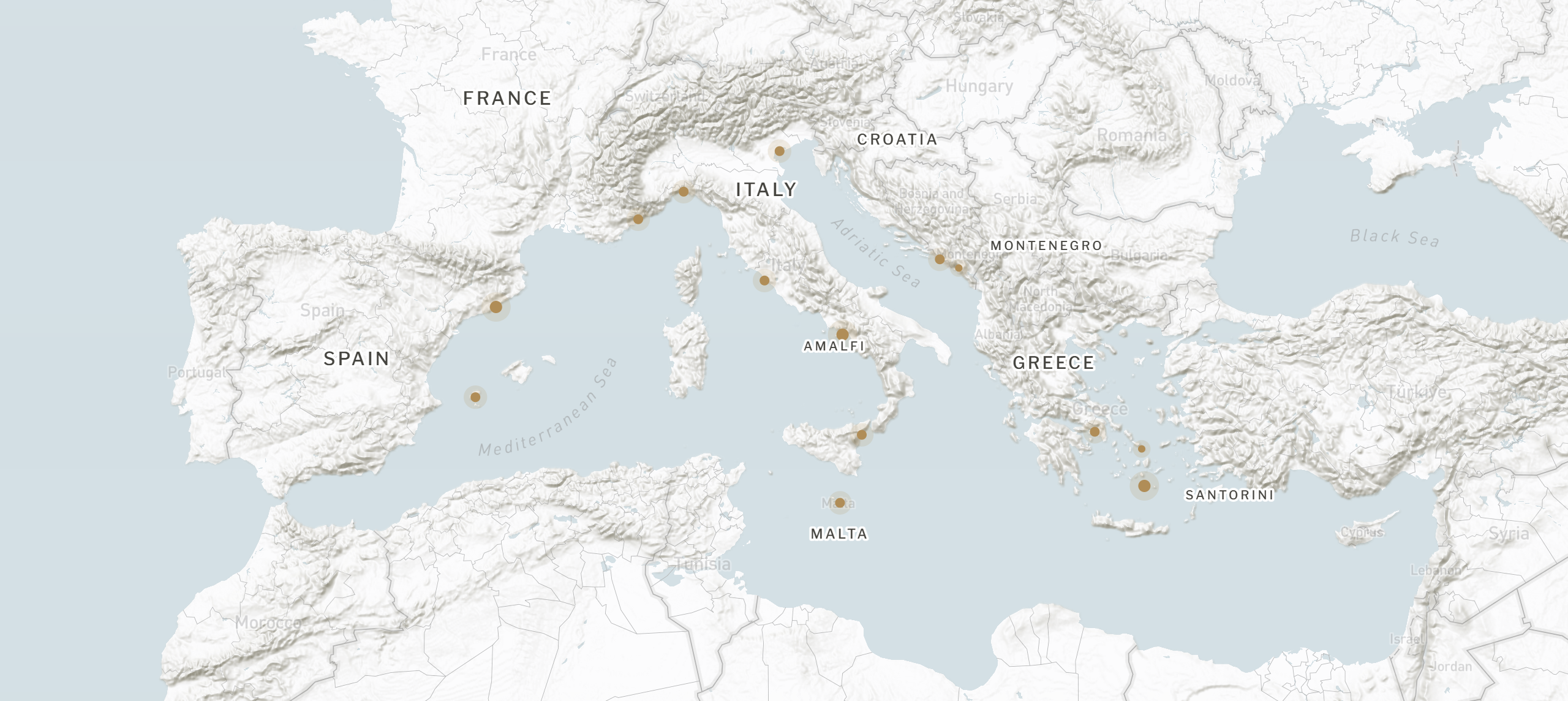 Map of the Mediterranean from Spain to Greece