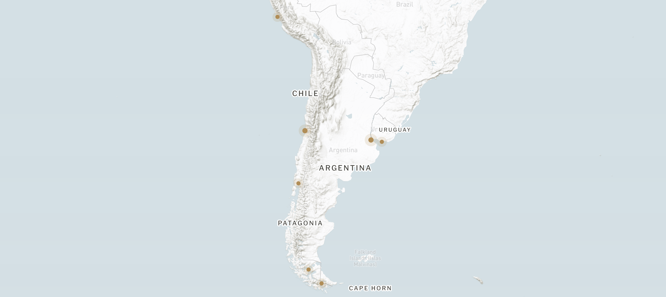 Map of South America from Lima to Cape Horn