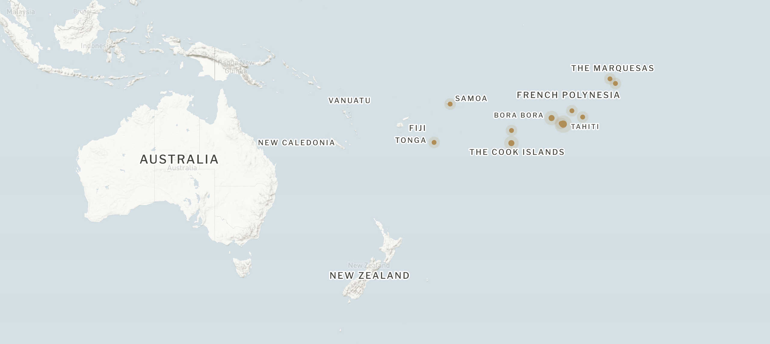 Map of the South Pacific from Australia and New Zealand to the Marquesas