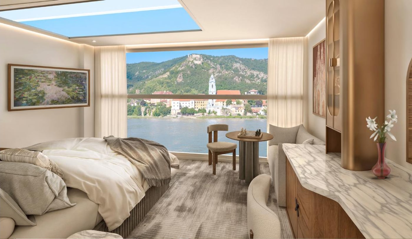 The Skylight Infinite Balcony Suite aboard a Celebrity river ship