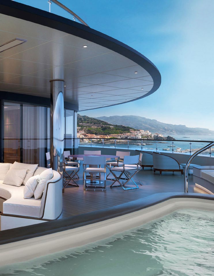 A private suite terrace with a plunge pool and coastline view
