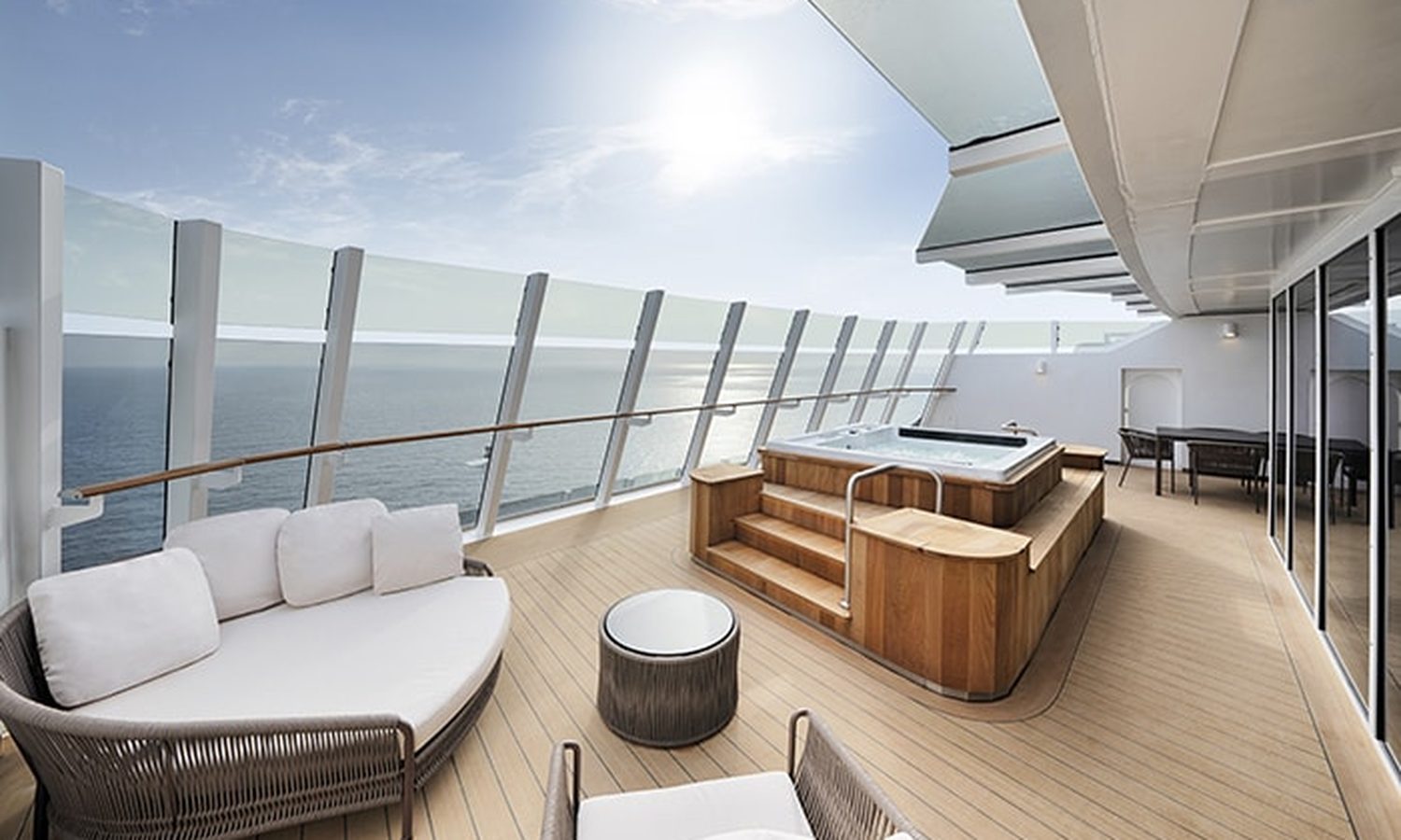 MSC Yacht Club Owner's Suite private terrace with hot tub and sea view