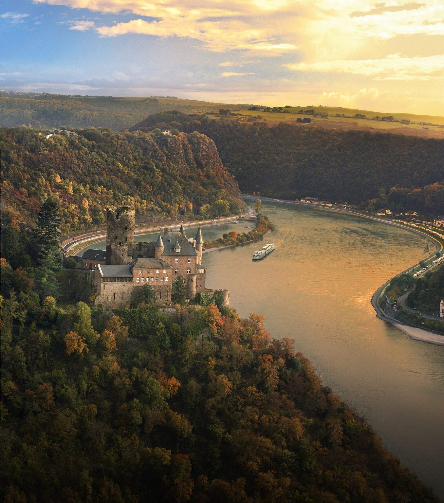 Viking Longship on the Rhine at Katz Castle