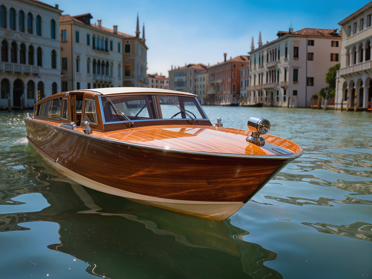 A mahogany Venetian water taxi
