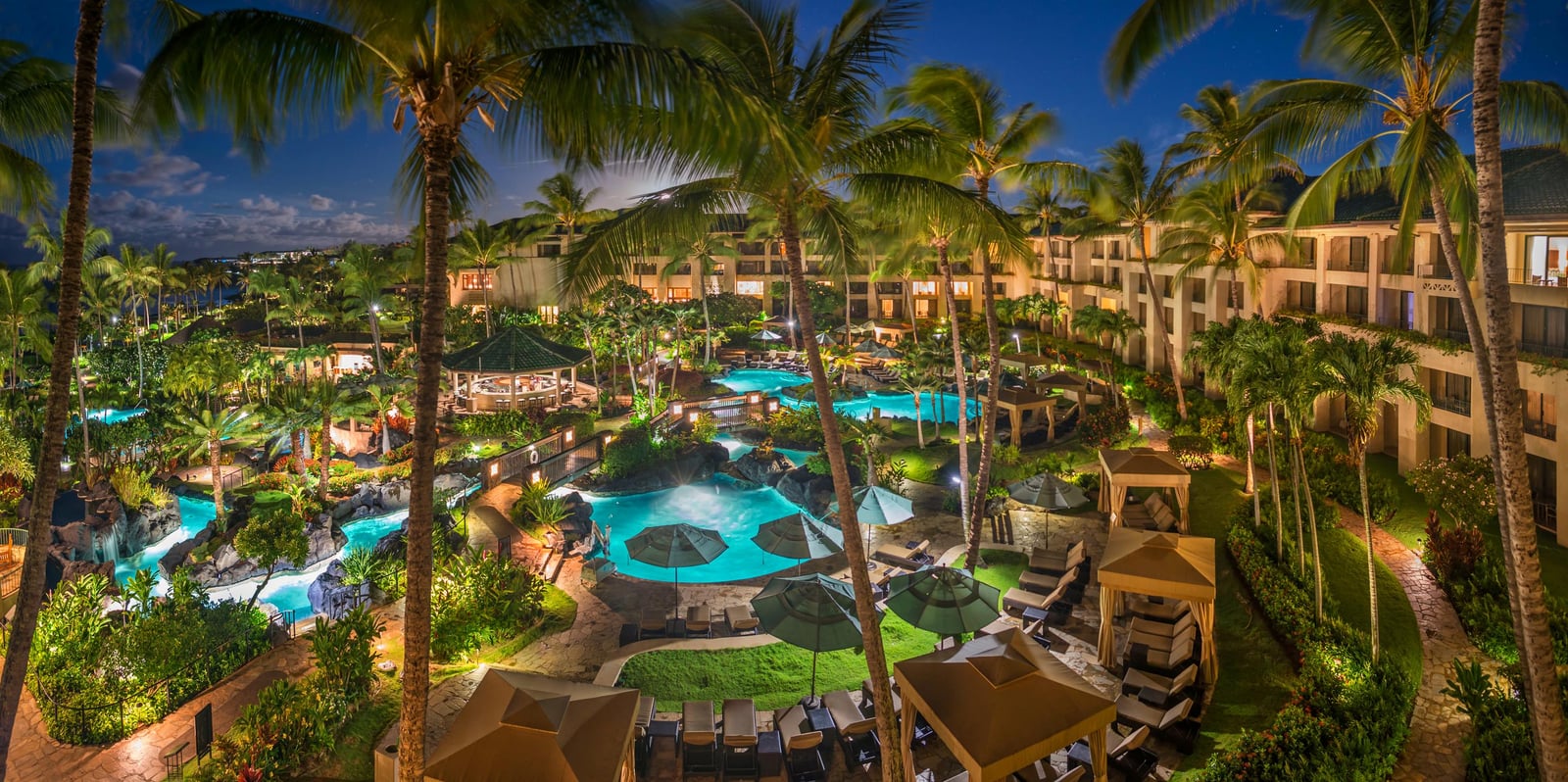 The adult pool in the evening at Grand Hyatt Kauai