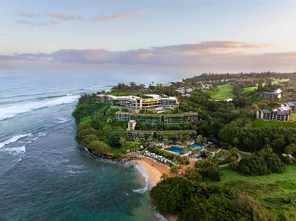 Aerial of 1 Hotel Hanalei Bay on the north shore of Kauai