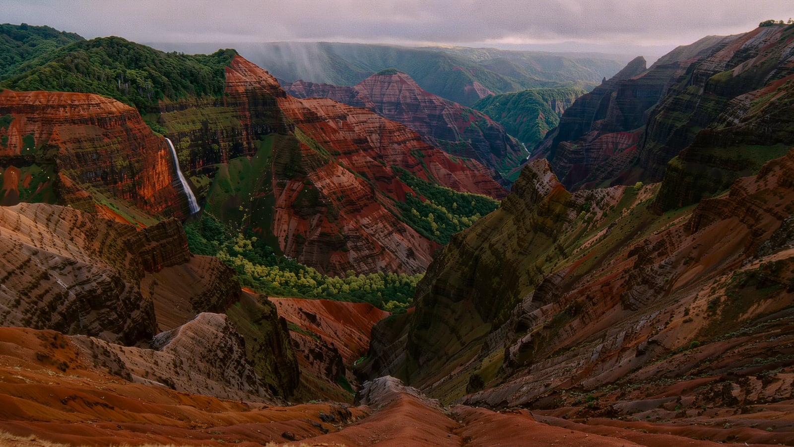 The red-and-green gorge of Waimea Canyon on Kauai
