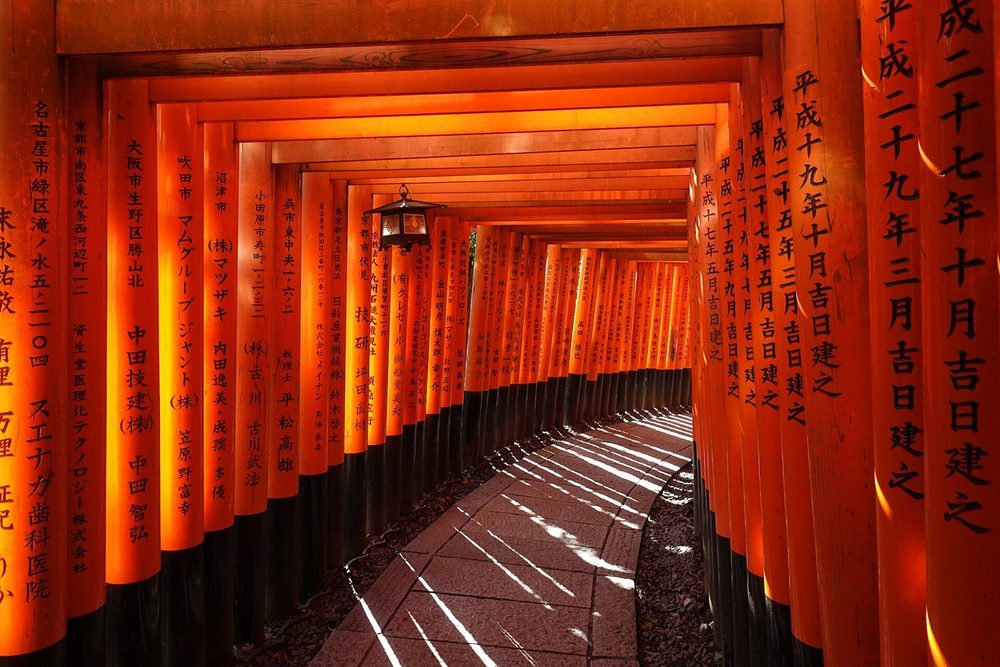 The vermilion torii tunnel at Fushimi Inari, Kyoto