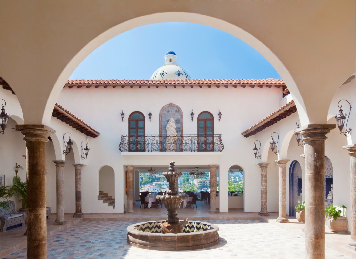 The restored courtyard and pool at Casa Kimberly, Puerto Vallarta