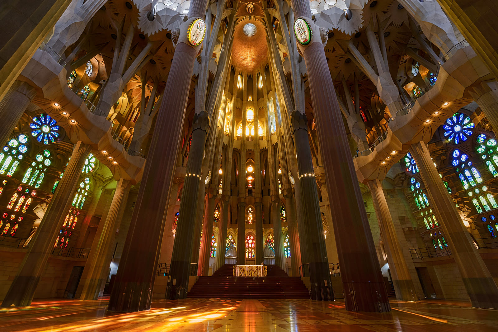 The interior of the Sagrada Familia in Barcelona
