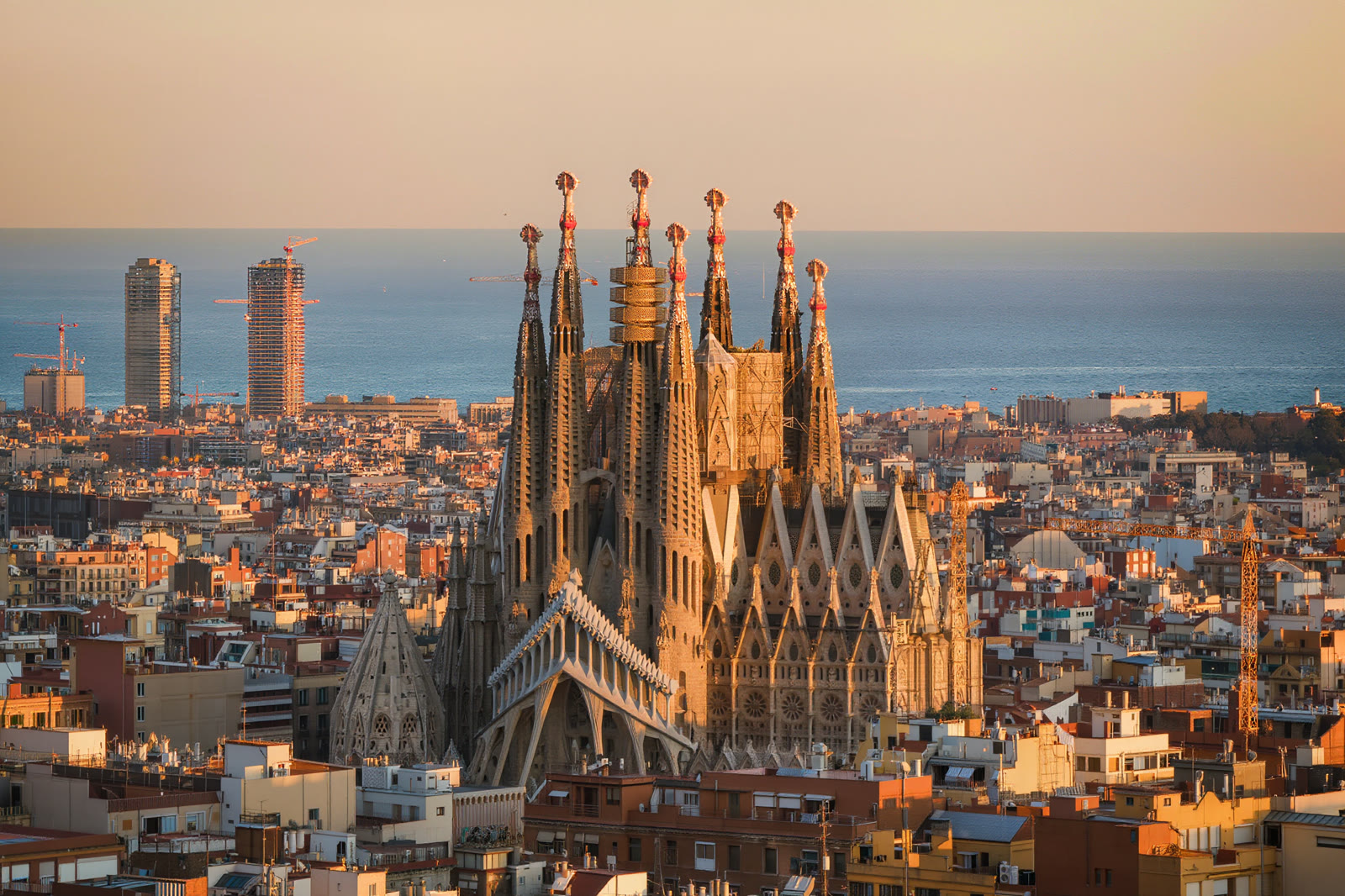 Barcelona skyline with the Sagrada Familia at sunset