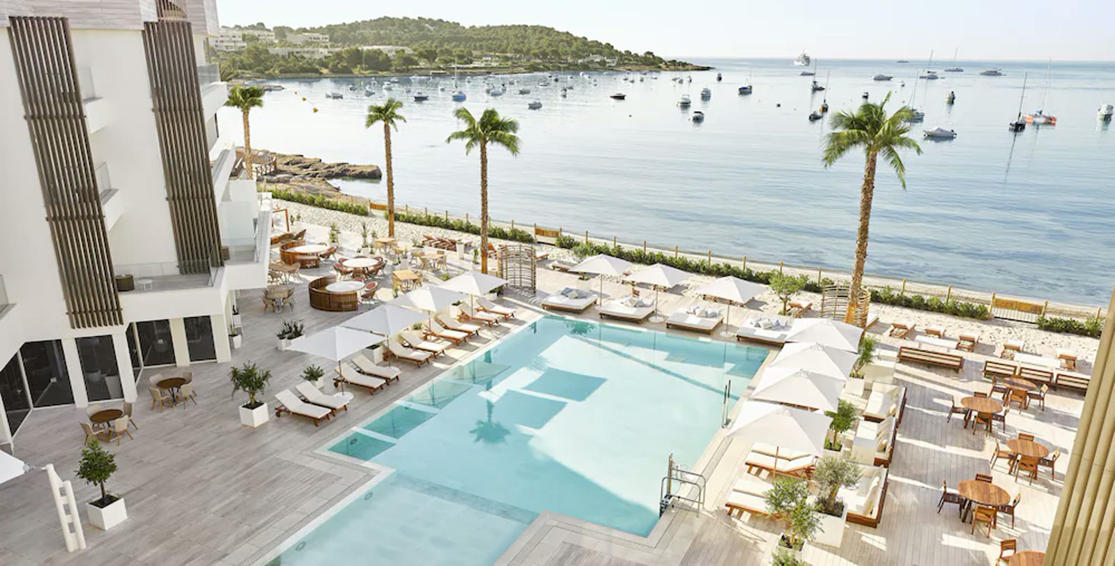 The pool and the bay at Nobu Hotel Ibiza Bay