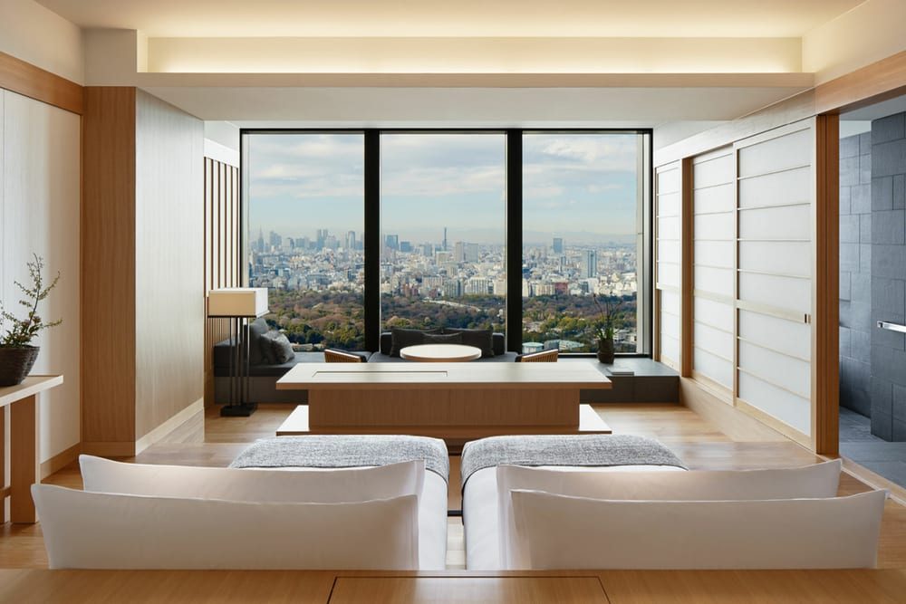 An Aman Tokyo guest room above the Imperial Palace gardens