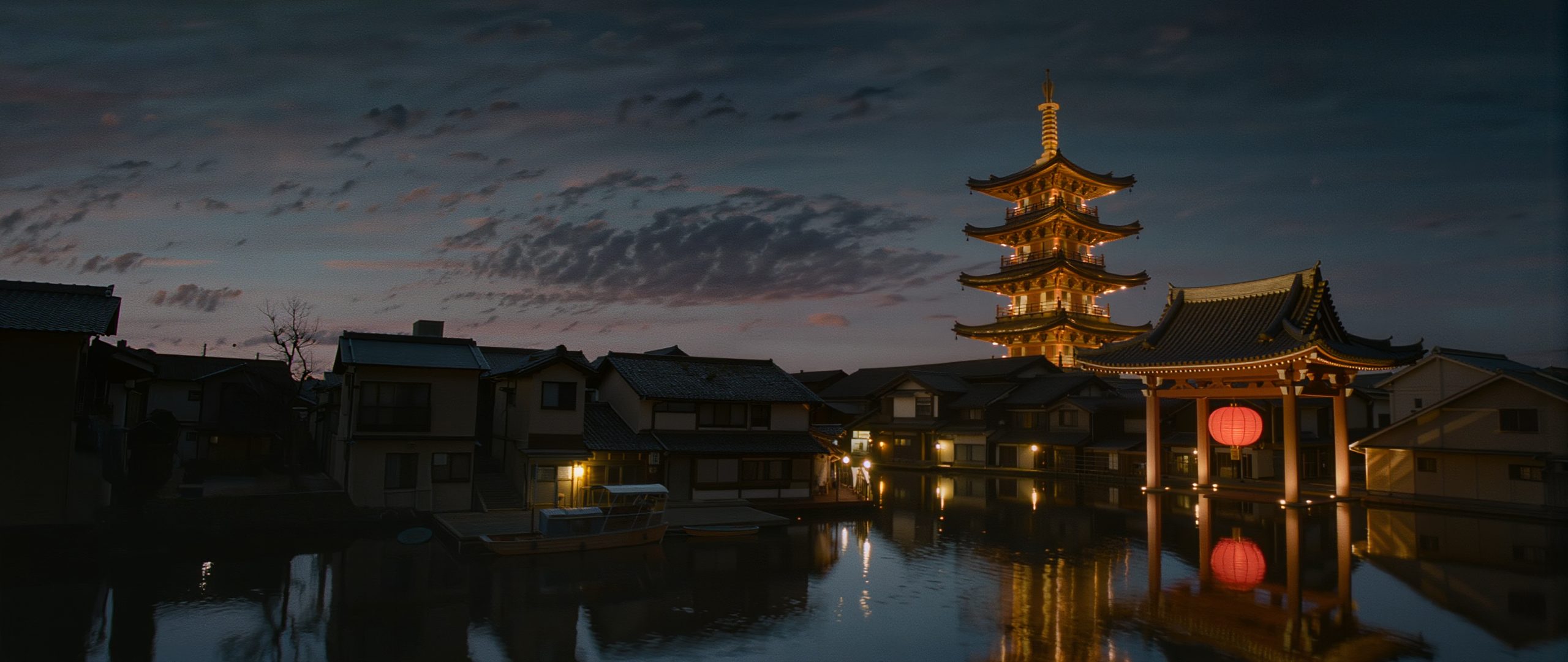 The five-story pagoda of Senso-ji temple lit at night, Asakusa, Tokyo